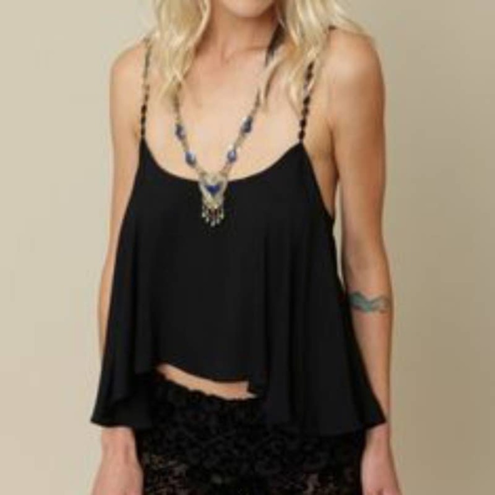 For Love & Lemons Fiesta Top Women's Small Black Medallion Lace Strap Flowy